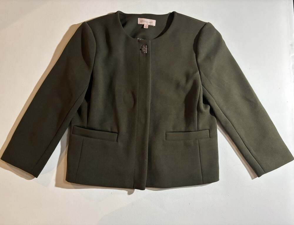 Philosophy Women’s Blazer Snap Button Jacket Pockets Size 8 Long Sleeve Green